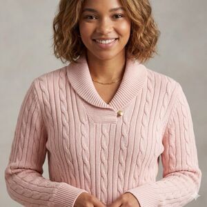 CHAPS Women's Sweater Cable Knit Pullover Old Money Preppy Pink-L